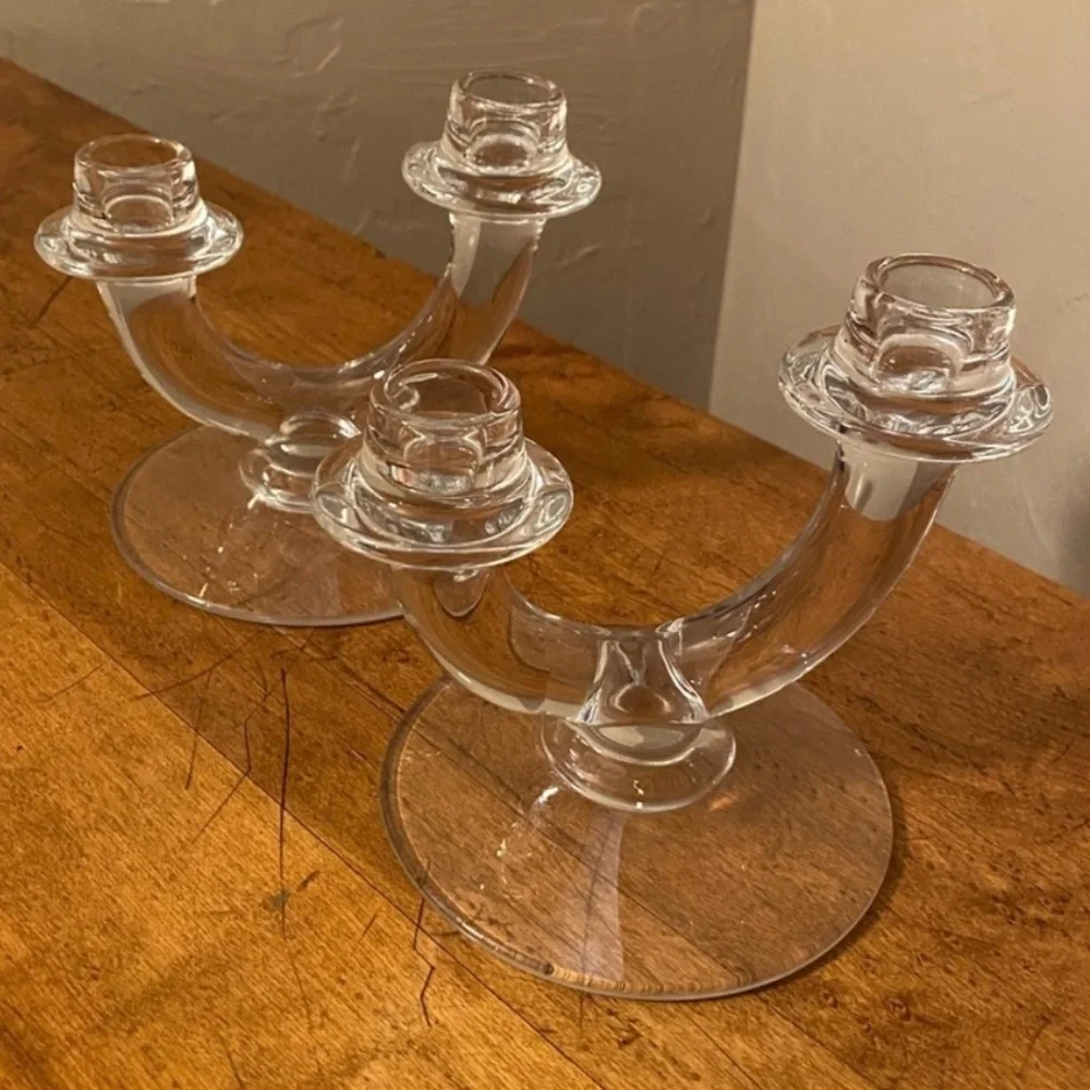 Glass Double Hi Lo Candle Holder Set Of 2
